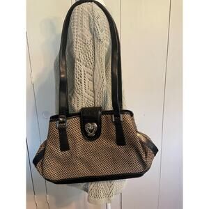 Marlo Handbag‎ Purse Brown Vegan Leather & Brown Herringbone Fabric